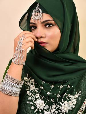 Bottle green luxury bridal wedding wear hijab scarf   with handwork 3