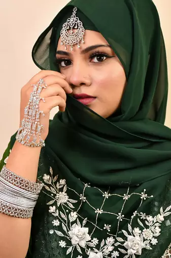 Bottle green luxury bridal wedding wear hijab scarf   with handwork