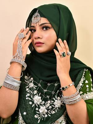 Bottle green luxury bridal wedding wear hijab scarf   with handwork 4