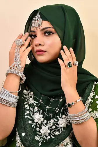 Bottle green luxury bridal wedding wear hijab scarf   with handwork