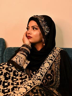 Black luxury bridal wedding wear hijab scarf   with handwork 1