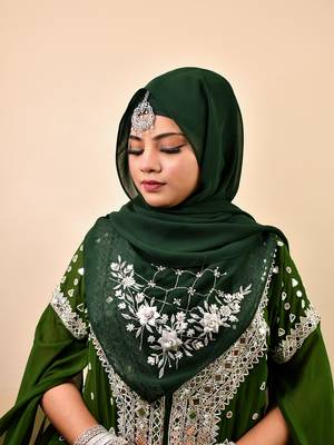 Bottle green luxury bridal wedding wear hijab scarf   with handwork 5