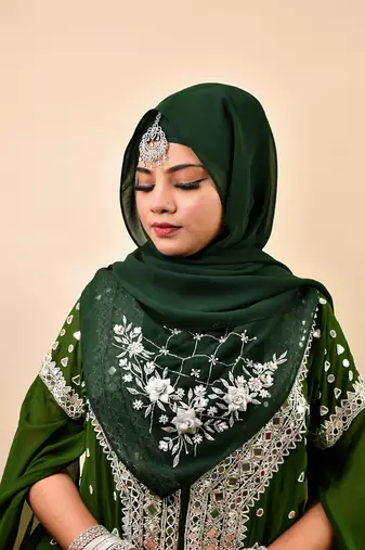 Bottle green luxury bridal wedding wear hijab scarf   with handwork