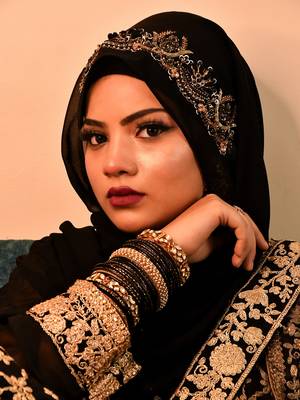 Black luxury bridal wedding wear hijab scarf   with handwork 2