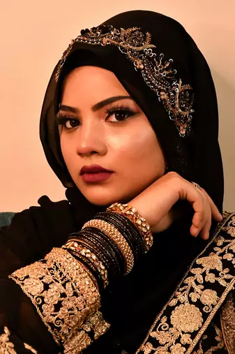 Black luxury bridal wedding wear hijab scarf   with handwork