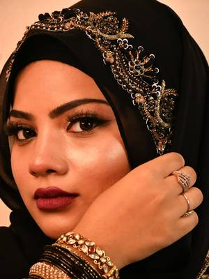 Black luxury bridal wedding wear hijab scarf   with handwork 3