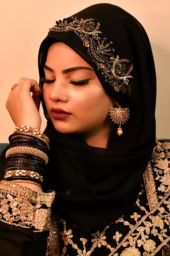 Black luxury bridal wedding wear hijab scarf   with handwork
