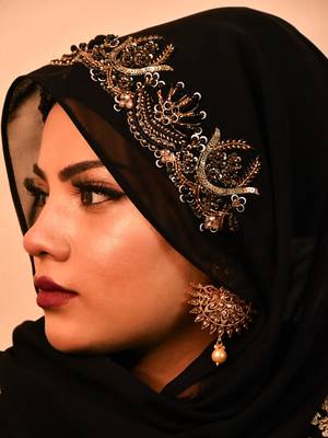 Black luxury bridal wedding wear hijab scarf   with handwork 5