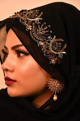 Black luxury bridal wedding wear hijab scarf   with handwork