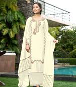 Nikhaar cream hand embroidery art silk stitched straight cut  palazzo kurta & dupatta 