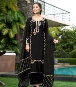 Nikhaar black hand embroidery art silk stitched straight cut  palazzo kurta & dupatta 