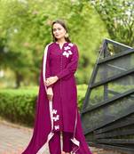 Nikhaar dark-pink hand embroidery art silk stitched straight cut  trouser kurta & dupatta 