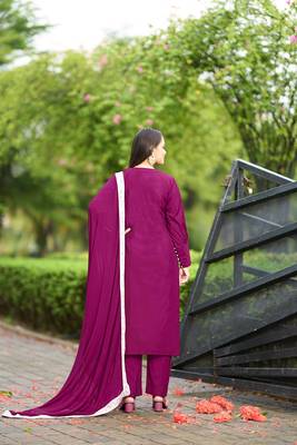Nikhaar dark-pink hand embroidery art silk stitched straight cut  trouser kurta & dupatta  4