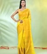 Yellow cotton saree with zari borders