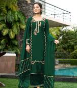 Nikhaar green hand embroidery art silk stitched straight cut  palazzo kurta & dupatta 