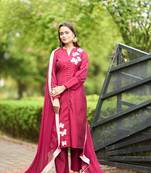 Nikhaar pink hand embroidery art silk stitched straight cut  trouser kurta & dupatta 