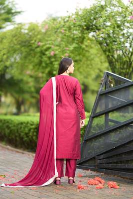Nikhaar pink hand embroidery art silk stitched straight cut  trouser kurta & dupatta  4