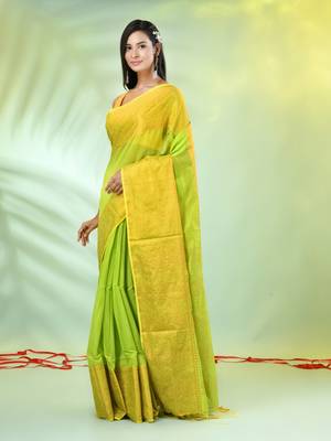 Light green cotton saree with zari borders 2