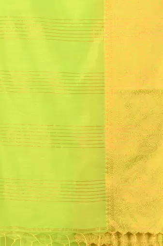 Light green cotton saree with zari borders