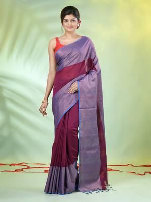 Purple cotton saree with zari borders 1