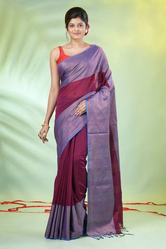 Purple cotton saree with zari borders