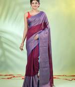 Purple cotton saree with zari borders