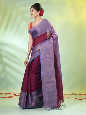 Purple cotton saree with zari borders 2