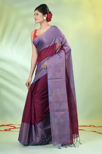 Purple cotton saree with zari borders