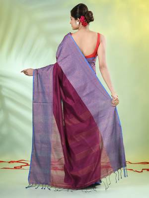 Purple cotton saree with zari borders 3