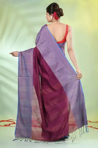 Purple cotton saree with zari borders