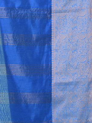 Sapphire blue cotton saree with zari borders 4