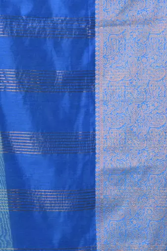 Sapphire blue cotton saree with zari borders