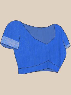 Sapphire blue cotton saree with zari borders 5