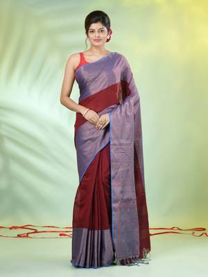 Maroon cotton saree with zari borders 1