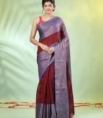 Maroon cotton saree with zari borders
