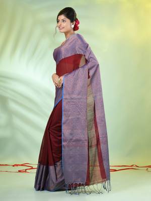 Maroon cotton saree with zari borders 2
