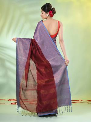 Maroon cotton saree with zari borders 3