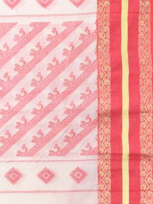 Beige cotton handwoven saree with ethnic patterns 4