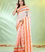 Off white handwoven cotton saree with ethnic patterns