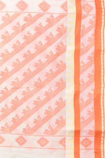 Off white handwoven cotton saree with ethnic patterns