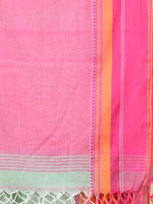 Pistachio green cotton saree with temple borders 4