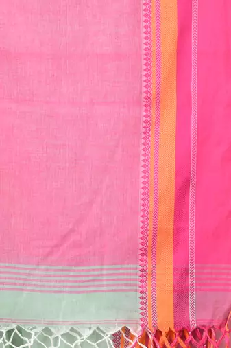 Pistachio green cotton saree with temple borders