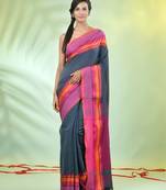 Grey cotton saree with temple borders
