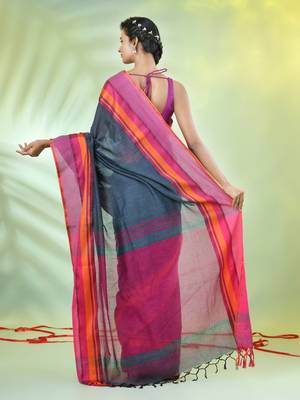 Grey cotton saree with temple borders 3