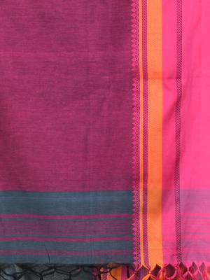 Grey cotton saree with temple borders 4