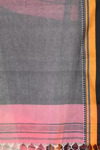 Peach cotton saree with temple borders