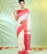 Off white cotton saree with temple borders