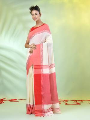 Off white cotton saree with temple borders 2