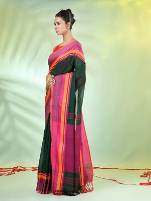 Green cotton saree with temple borders 2