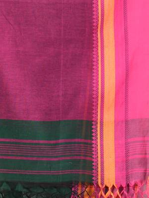 Green cotton saree with temple borders 4
